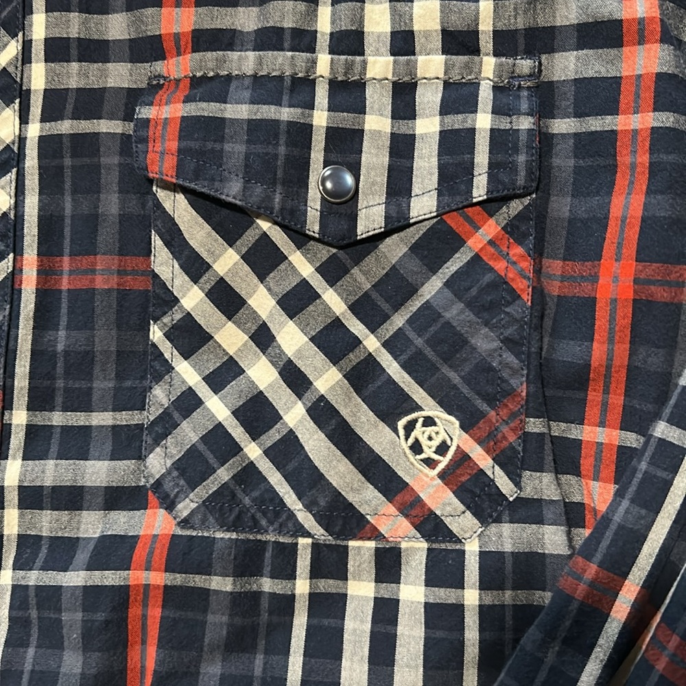 Ariat Pearl Snap Retro Fit Red Long Sleeve Shirt‎ Men's Size XXL Navy/red - Picture 4 of 7